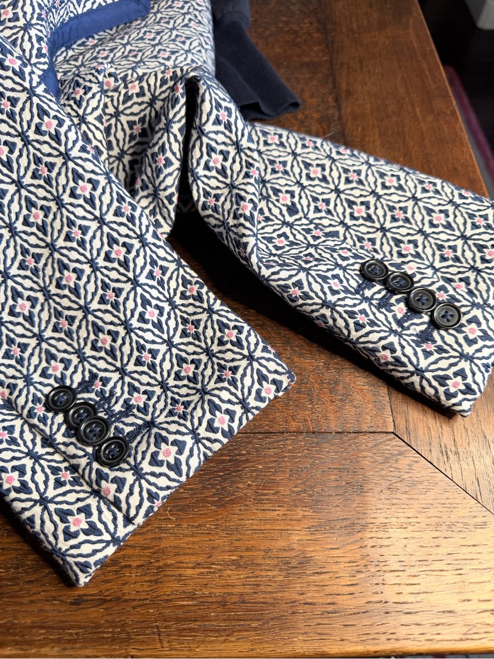 Mr. Turk Geometric Pattern Blazer Sport Coat Jacket Blue White Pink Size 42 - Picture 7 of 7